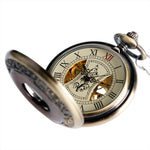 Retro Luxury Wood Circle Skeleton Pocket Watch