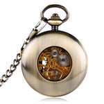 Retro Luxury Wood Circle Skeleton Pocket Watch