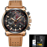 Men Watch Leather Automatic date Waterproo watches