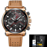 Men Watch Leather Automatic date Waterproo watches