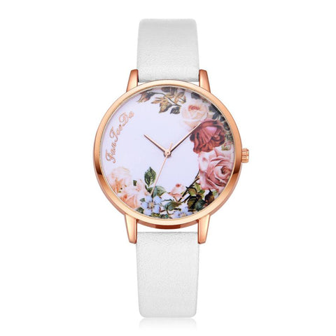 Fashion Womens Watch Girls Flower Dial Leather Band  Wrist Watches