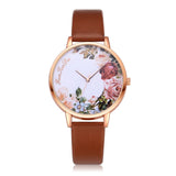 Fashion Womens Watch Girls Flower Dial Leather Band  Wrist Watches
