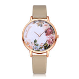 Fashion Womens Watch Girls Flower Dial Leather Band  Wrist Watches