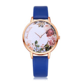 Fashion Womens Watch Girls Flower Dial Leather Band  Wrist Watches