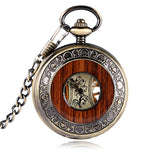 Retro Luxury Wood Circle Skeleton Pocket Watch