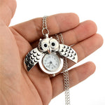 Portable Silver Owl Quartz Pocket Watch