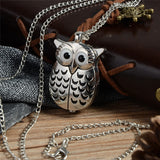 Portable Silver Owl Quartz Pocket Watch