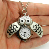 Portable Silver Owl Quartz Pocket Watch